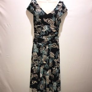 BCBG Maxazira Blue Floral Cap Dress Size Small